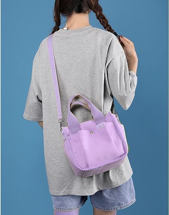 Small Canvas Tote Bag with Zipper, Canvas Multi-Pocket Crossbody Bag Purse Top Handle Satchel Handbags