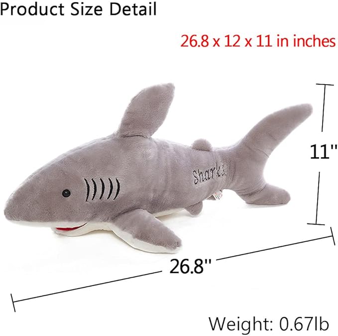 VSFNDB Stuffed Shark Animal Plush Toy 26 Inch Large Great White Animal Stuffed Plushies Super Soft Cute Cuddly Pillow Cushion Stuff Dolls Gift for Children Kid Boys Girls Room Decor Bedtime, 26Inches