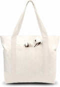TOPDesign 30-Pack Canvas Tote Bags with an External Pocket, Reusable Grocery Shopping Bags, Top Zipper Closure, Daily Essentials (Natural)