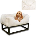 FUZI Elevated Dog Bed Small with Extra Cover, Luxury Raised Pet Bed, Removable and Machine Washable Cover, Indoor/Outdoor Orthopedic, Small 25.1x16.75x18 Soft White and Black Base