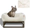 FUZI Elevated Dog Bed Small with Extra Cover, Luxury Raised Dog Beds, Removable and Machine Washable Bed Cover, Indoor/Outdoor Orthopedic Pet Bed, Small 25.1x16.75x18 Soft White & Dark Brown Base