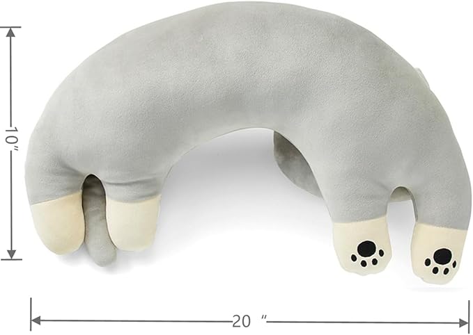 Furvana U-Shaped Cat Plush Pillow, Cute Plushies, 20" - Ultrasoft Cat Stuffed Animal, Birtday Gift (Grey)