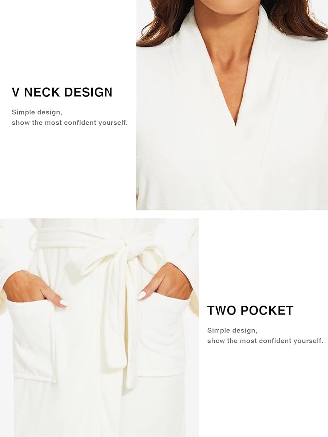 Knuffnee Women Bath Robes Terry Cloth Towel Robe Knee Length Bathrobe with Pockets