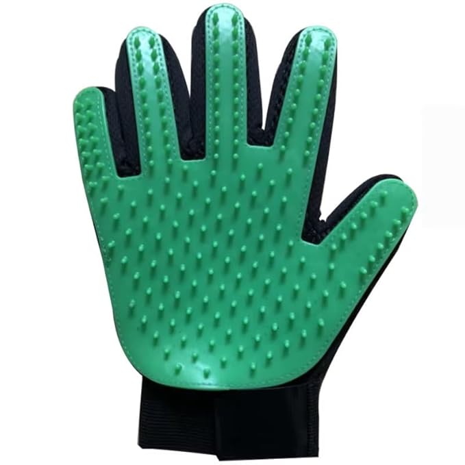 Efficient Pet Grooming Glove - Gentle Shedding Brush for Dogs, Cats, Horses, & more with Long & Short Hair - Right Hand Only (Green)
