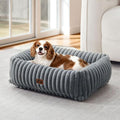 Warmrest Washable Dog Bed for Small Medium Dogs - Rectangle Orthopedic Corduroy Fleece Pet Bed with Removable Cover and Nonskid Bottom, Calming Puppy Bed Soft Pet Sofa, Grey(25x21x7inchs)