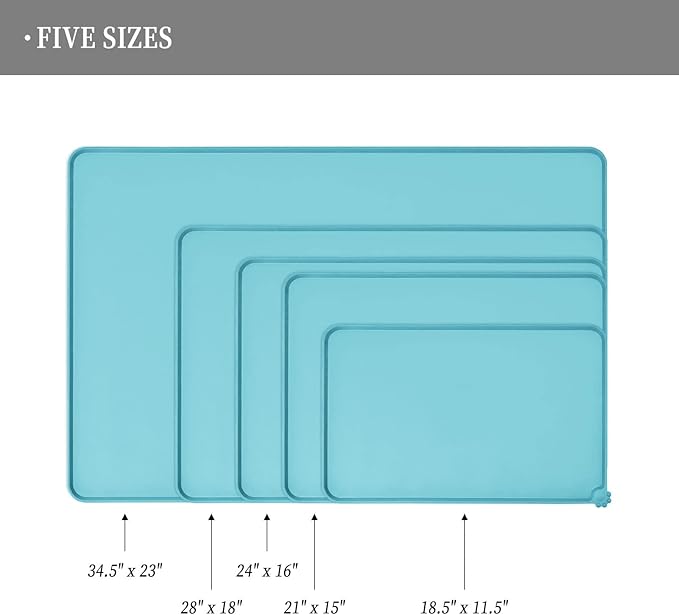 Reopet Waterproof Pet Feeding Mat with High Raised Edges, Heavier and Thicker Placemats for Cat Dog Water Bowl with BPA Free, Dogs Cats Food Mats for Messy Drinkers to Prevent Spill and Protect Floors