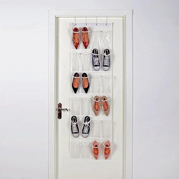 24-Compartment Back-Door Non-Woven Fabric Shoe Organizer Bag, Arctic White