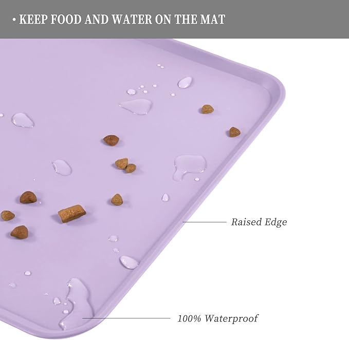 Reopet Waterproof Pet Feeding Mat with High Raised Edges, Heavier and Thicker Placemats for Cat Dog Water Bowl with BPA Free, Dogs Cats Food Mats for Messy Drinkers to Prevent Spill and Protect Floors