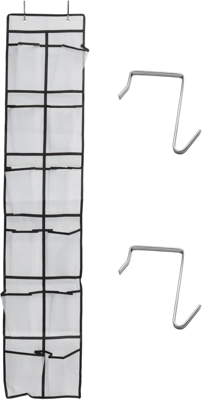 Auvotuis Over the Door Shoe Organizer, 12 Mesh Pockets Hanging Shoe Organizer with 4 Metal Hooks (White)