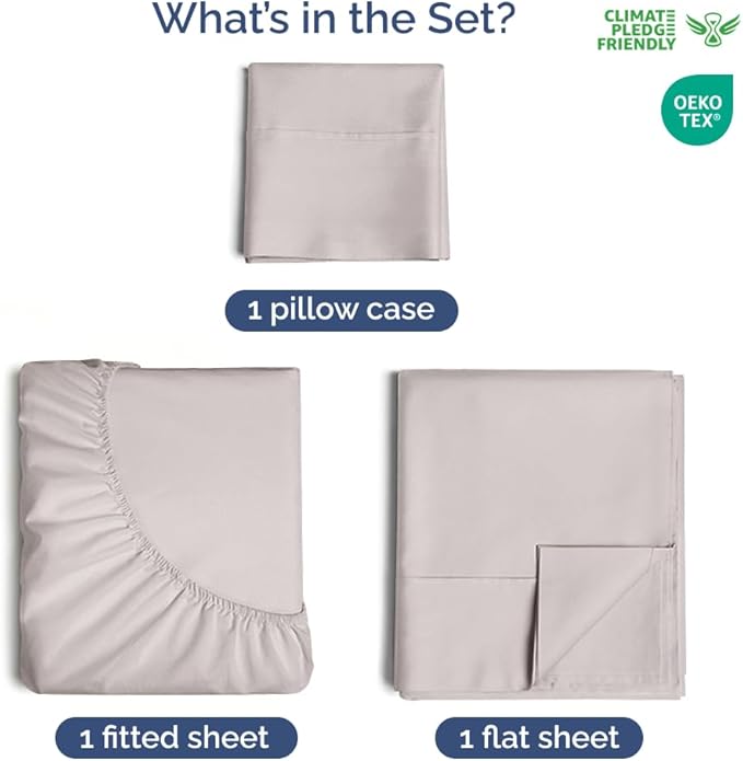 400 Thread Count Cotton Sheet Set - Twin XL Size 100% Cotton Sheets - Easily Fits 8" to 16" Mattress - Silky-Soft, Wrinkle Free & Comfortable - Deep Pockets & Hotel Quality Bedding Set - Light Grey