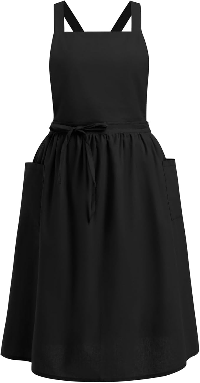ODIZLI Frill Apron for Women Cotton Cross Back Vintage Ruffle Apron for Garden Cooking Aprons
