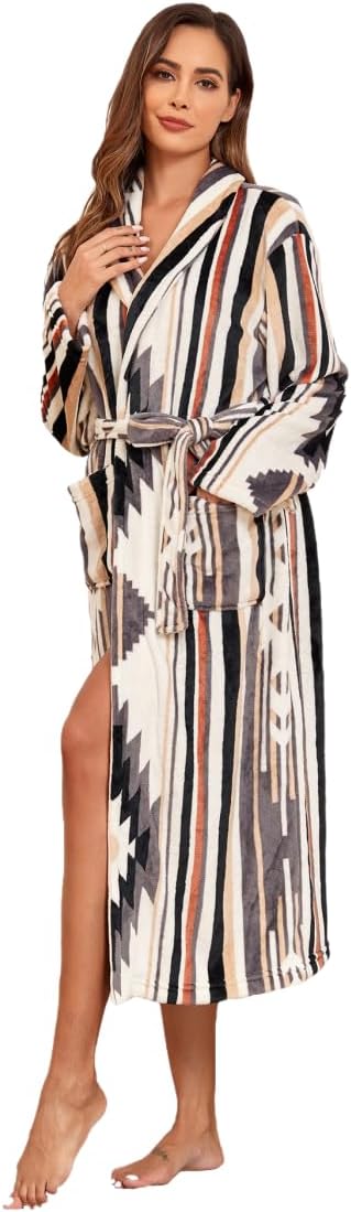 RONGTAI Womens Bathrobe Ladies Fleece Plush Warm Long Robes Fleece Nightgown Sleepwear