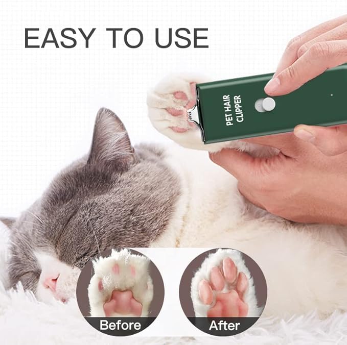 Tileon Feet Hair Trimmer, Dog Clippers,Quiet Washable USB Rechargeable Cordless Dog Grooming Kit,Electric Pets Hair Trimmers Shaver Shears for Dogs and Cats Green