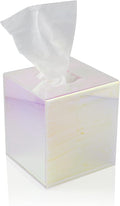 Acrylic Tissue Box Holder, Clear Dispenser for Facial Tissues, Napkins, and Dryer Sheets. Perfect for Bathrooms, Desks, Countertops, Vanities, Bedrooms, and Nightstands (Square, Iridescent)