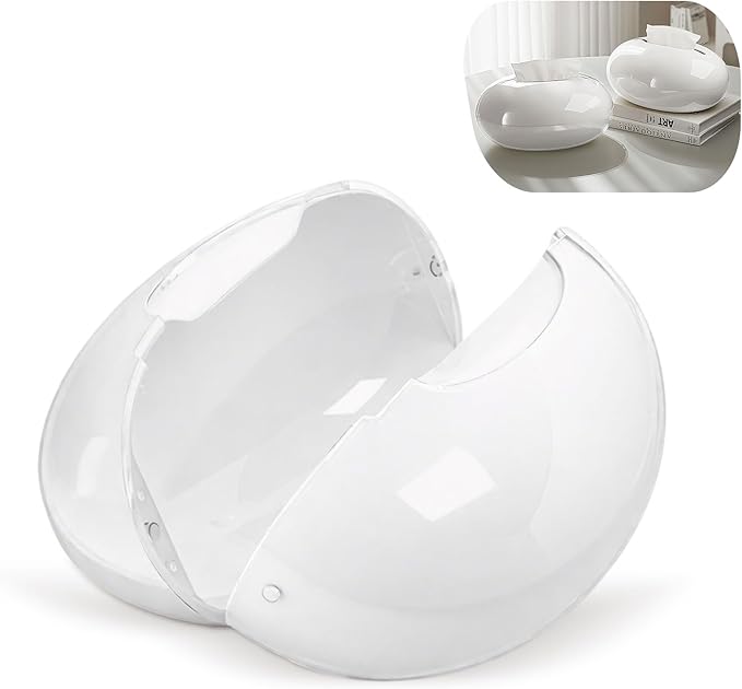 Modern Tissue Box Cover for Home and Office – Magnetic Lid Oval Tissue Holder, Inside Dimensions 8.07" × 5.91" × 3.44", Decorative Clear Double-Layer Plastic, Luxe Home Decor (White)