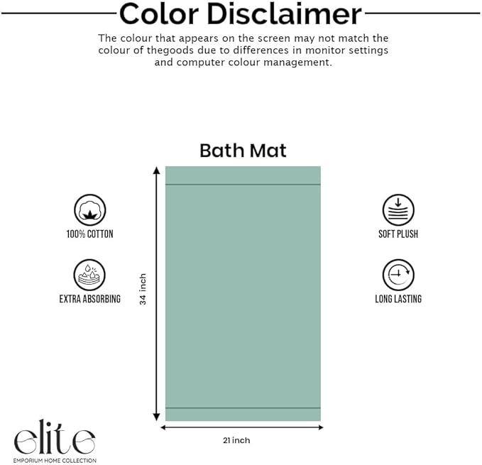 ELITE Emporium Home Collection 2-Piece Cotton Bathroom Mat Set, 21" x 34" - 100% Cotton, Absorbent, Quick-Dry, Bath Towel Mats for Floor, Cool Mint [Not a Bathroom Rug]
