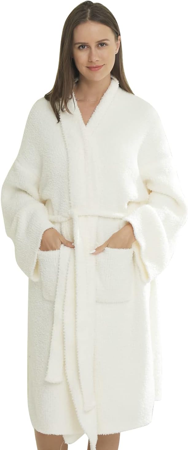 DOOWELL Women's Knit Lightweight Absorbent Robes, Soft Spa Bathrobe Loungewear with Pockets