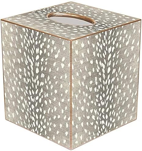 TB8815-Tissue Box Cover Tissue Holder Square Cube Paper Mache Decorative Animal Print Antelope Taupe