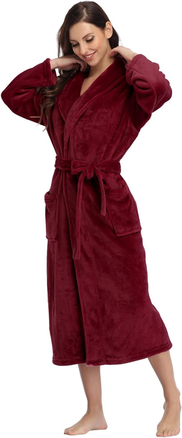 RONGTAI Womens Bathrobe Ladies Fleece Plush Warm Long Robes Fleece Nightgown Sleepwear