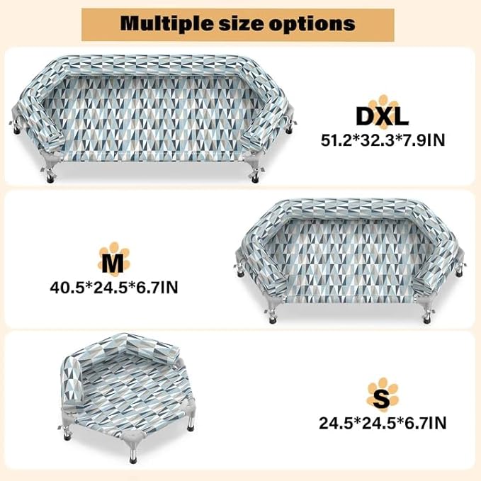 Pyowmgd Orthopedic Dog Bed - Beds Bolster,Cooling Elevated Dog Beds with Metal Frame,Raised Dogs Bed,Easy to Assemble,Up to 130 lbs,X-Large (51" L x 32.3" W x 7.8" Th)