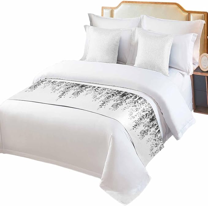 DecorLovee Grey Eucalyptus Bed Runners for Cal King Size Bed, Weeping Botanical Decorative Bed Throws for Foot of Bed, Leaf Watercolor Bed Runner Sofa Throw Bedding Scarf Slipcover for Bedroom
