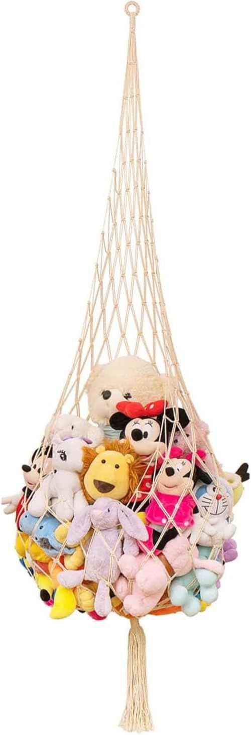 Stuffed Animal Storage Toy Storage Organizer Stuffed Animal Hammock Corner Toy Display Net Plush Toy Holder for Nursery Playroom Kid Bedroom Boho Wall Decor