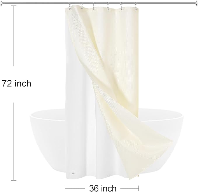 Craidlela 3 in 1 Stall Half Size Cream Shower Curtain Set-36 W x 72 H, Ivory Waffle Waterproof Fabric and PEVA Liner Set with Stainless Steel Hooks