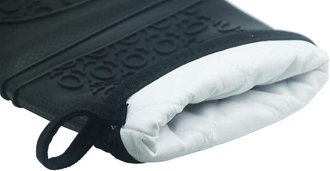 YUANQIAN 2 Pack Long Silicone Oven Mitts,Heat Resistant Oven Gloves with Cotton Lining,for BBQ,Baking,Cooking and Grilling (14.2 Inch)