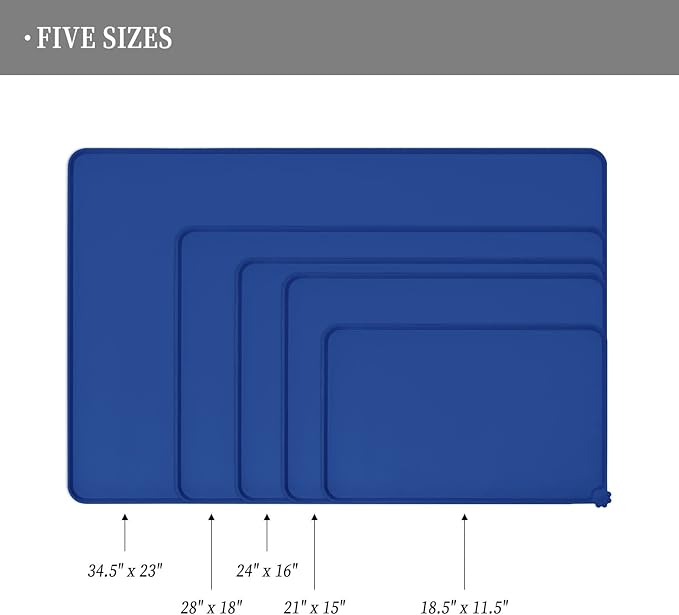 Reopet Waterproof Pet Feeding Mat with High Raised Edges, Heavier and Thicker Placemats for Cat Dog Water Bowl with BPA Free, Dogs Cats Food Mats for Messy Drinkers to Prevent Spill and Protect Floors