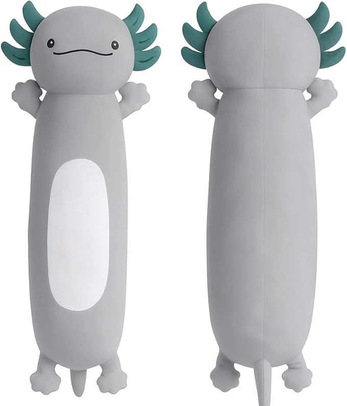 Dalmao 36 inch Cute Giant Grey Axolotl Plush Soft Long Body Pillow, Large Squishy Plushies Axolotl Stuffed Animals Toy, Gifts for Kids Boys Girls Birthday, Halloween, Christmas