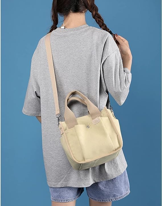 Small Canvas Tote Bag with Zipper, Canvas Multi-Pocket Crossbody Bag Purse Top Handle Satchel Handbags
