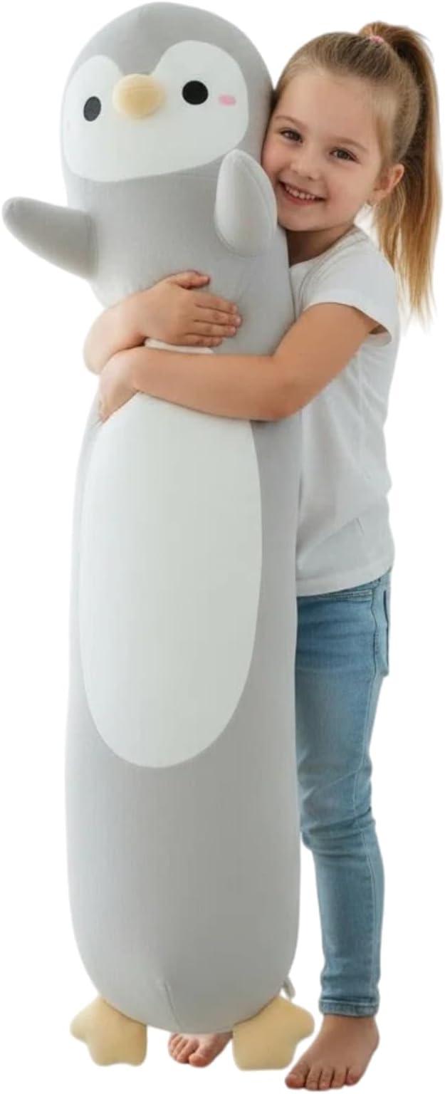 Somao Penguin Plush Pillow - 23.6 Inch Long Stuffed Animal, Ultra Soft Cuddle Pillow for Kids & Adults, Huggable Penguin Toy Gift for Birthday, Christmas, Valentine's Day (Gray)