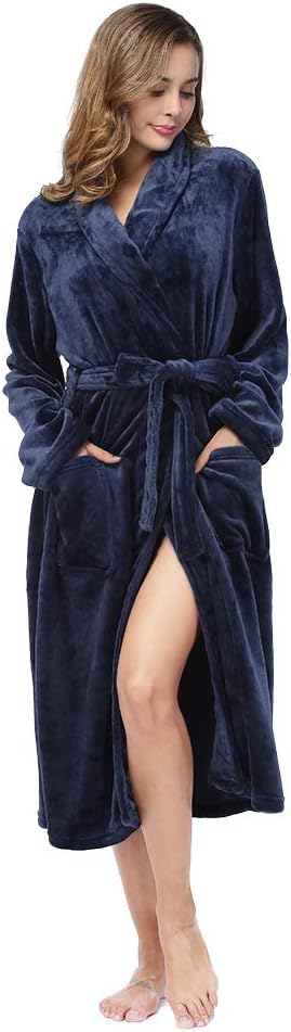 RONGTAI Womens Bathrobe Ladies Fleece Plush Warm Long Robes Fleece Nightgown Sleepwear