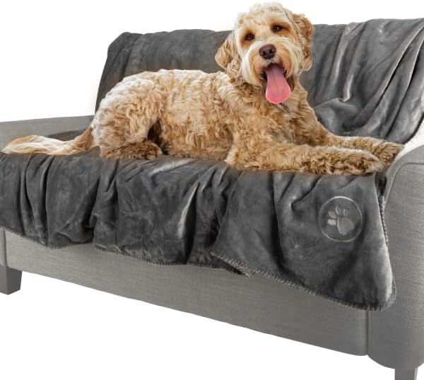 Waterproof Dog Blanket - 60x70-Inch Reversible Sherpa Dog Blanket for Couch, Bed, or Car - Protects from Spills, Stains, or Pet Fur by PETMAKER (Gray)