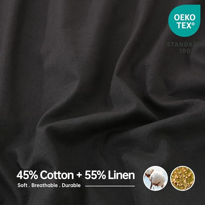 Simple&Opulence Belgian Linen Sheet Set Solid Color - 4 Pieces (1 Flat Sheet, 1 Fitted Sheet & 2 Pillowcases) Natural Flax Cotton Blend Soft Breathable Farmhouse Bedding - Full Size, Dark Grey