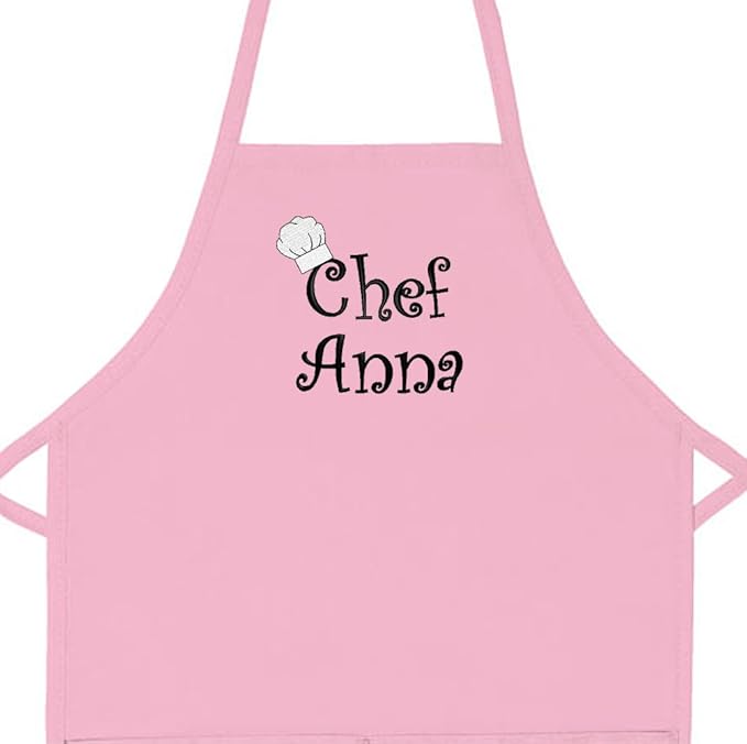Made in the USA Chef Any Name Child Personalized Embroidered Premium Child Apron for Kids Girls Boys Fun in the Kitchen Gift Pink Regular