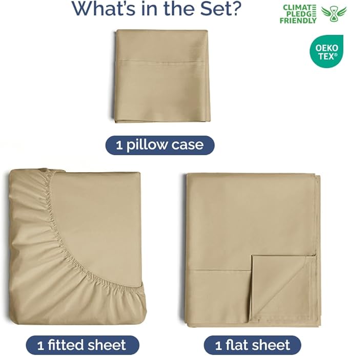 400 Thread Count Cotton Sheet Set - Twin XL Size 100% Cotton Sheets - Easily Fits 8" to 16" Mattress - Silky-Soft, Wrinkle Free, Breathable & Comfy - Deep Pockets & Hotel Quality Bedding Set - Beige