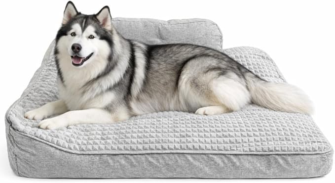 Extra Large Dog Bed, Orthopedic Dog Sofa & Mat with Sides, Warm & Cozy Calming Bed, Durable Comfortable Pad with Reasonable Curves for Room to Move Freely (Grey, 47" L x 35" W x 9.8" Th)