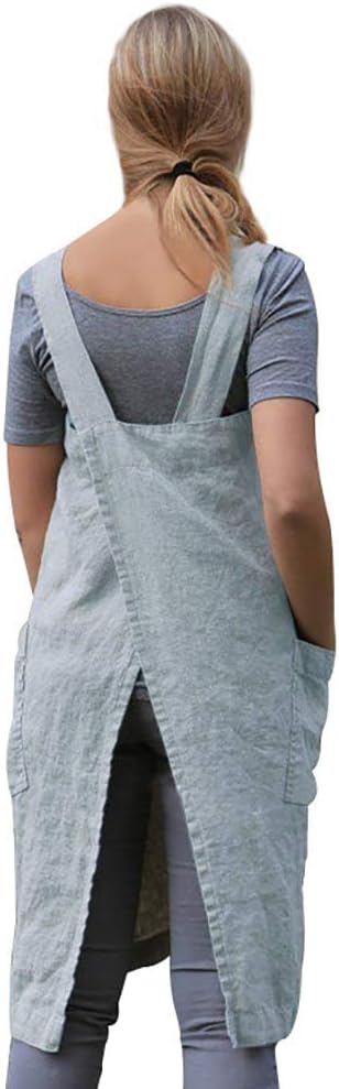 Women's Practical Cross Back Pinafore Apron with Large Pockets Home Kitchen,Restaurant,Coffee house,Cooking Gardening Works