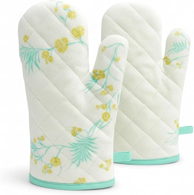 Oven Mitts (Set of 2) | Heat Resistant Oven Gloves Kitchen,Safe for Baking, BBQ, Grilling | Cooking Gloves | Soft & Durable | Machine Washable (Rama Green Print)