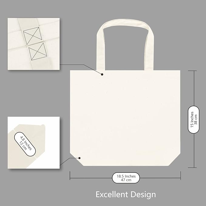 TOPDesign 1-Pack Super Strong Large 12oz Cotton Canvas Tote Bag, Reusable Grocery Shopping Cloth Bag, Fashionable Two-Tone Totes for Crafts, DIY Your Creative Designs