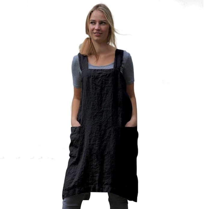 Women's Practical Cross Back Pinafore Apron with Large Pockets Home Kitchen,Restaurant,Coffee house,Cooking Gardening Works