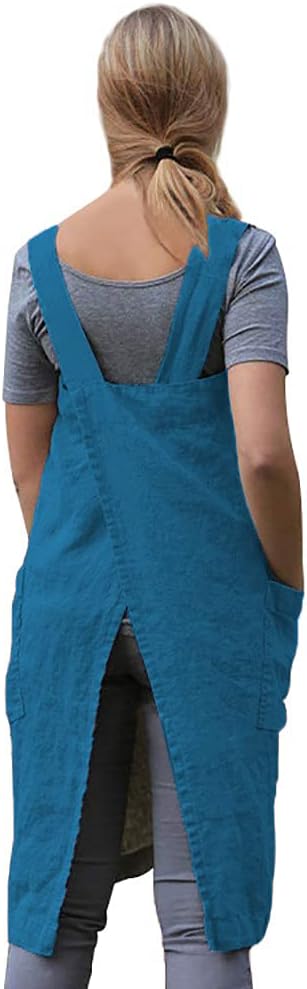 Women's Practical Cross Back Pinafore Apron with Large Pockets Home Kitchen,Restaurant,Coffee house,Cooking Gardening Works
