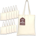 BUOGIO 12 Pack Natural 10oz Plain Canvas Tote Bags Bulk Blank Reusable Shopping Bag 14" x 15.5" for Custom Printing, Promotional, Gifts