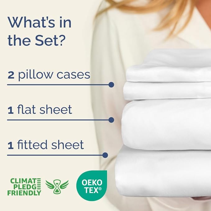 400 Thread Count Cotton Sheet Set - Queen Size 100% Cotton Sheets - Easily Fits 8" to 16" Mattress - Silky-Soft, Wrinkle Free, Breathable and Comfy - Deep Pockets & Hotel Quality Bedding Set - White