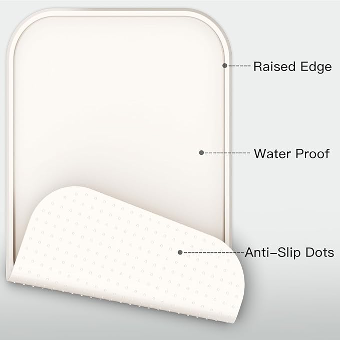 Feedoo Pet Feeding Mat [Warped Resistant Raised Edge], Water-Proof Silicone Placement for Food Water Bowls, Anti-Slip Base Protect Floor, BPA-Free&Dishwasher-Safe [23.5x13.5inch Large, White Sand]