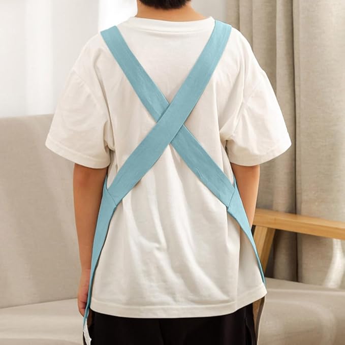 Kids Cotton Cross Back Aprons Children Chef Pure Child Apron with 2 Pockets for Baking Painting Cooking