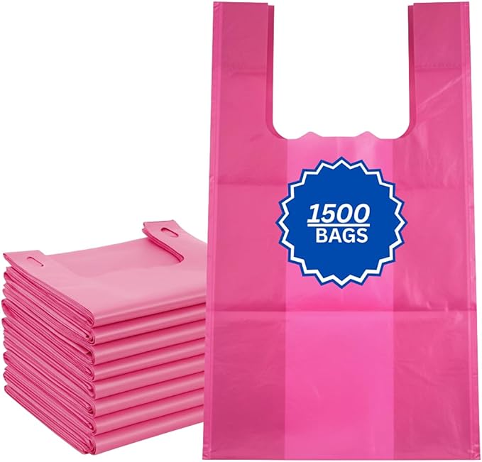 Burgandy Colored Unprinted Plastic T-Shirt Bags - 1/10 BBL 8"X4"X15" - 1500 Bags - 14 microns - Perfect for Groceries, Shopping, Boutique Bags, Party Decorations and Retail Stores