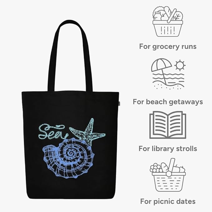 Ecoright Tote Bag for Women with Zipper, Small Tote Bag, Canvas Bag, Reusable Cotton Bag for Beach, Grocery, School & Work