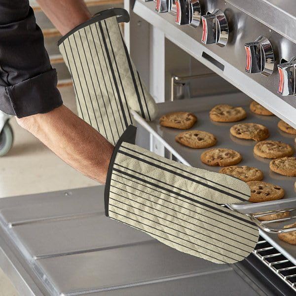 Oven Mitts (Set of 2) | Heat Resistant Oven Gloves Kitchen,Safe for Baking, BBQ, Grilling | Cooking Gloves | Soft & Durable | Machine Washable (Black Stripe Print)